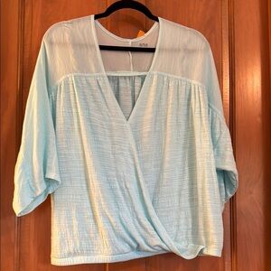a.n.a Blue V-Neck Wrap Blouse